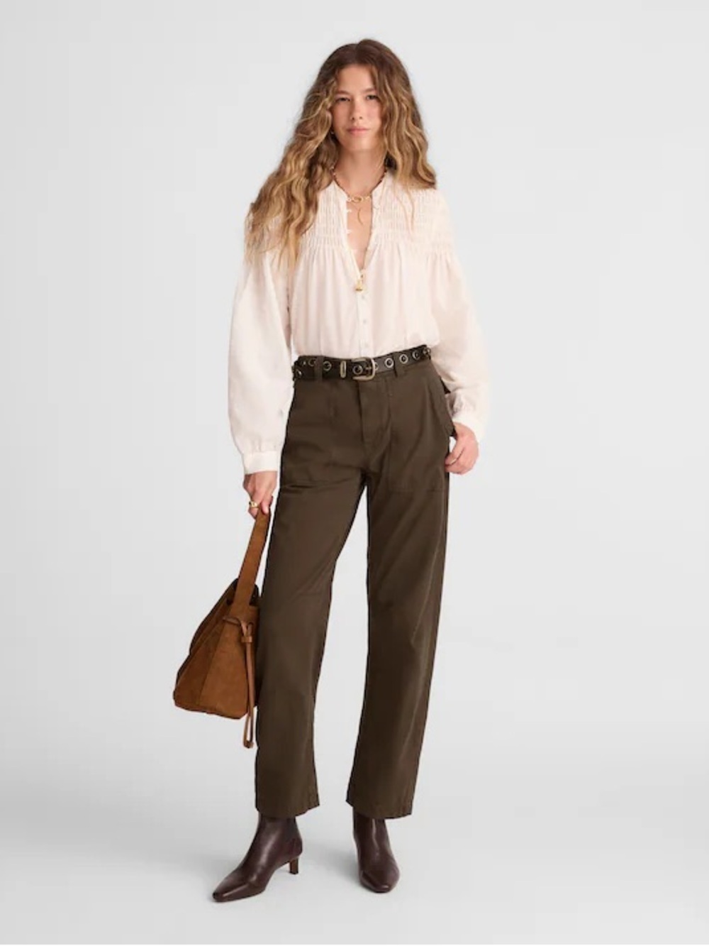 Madewell Darted Barrel-Leg Pants in Field Olive Size 27 NWT